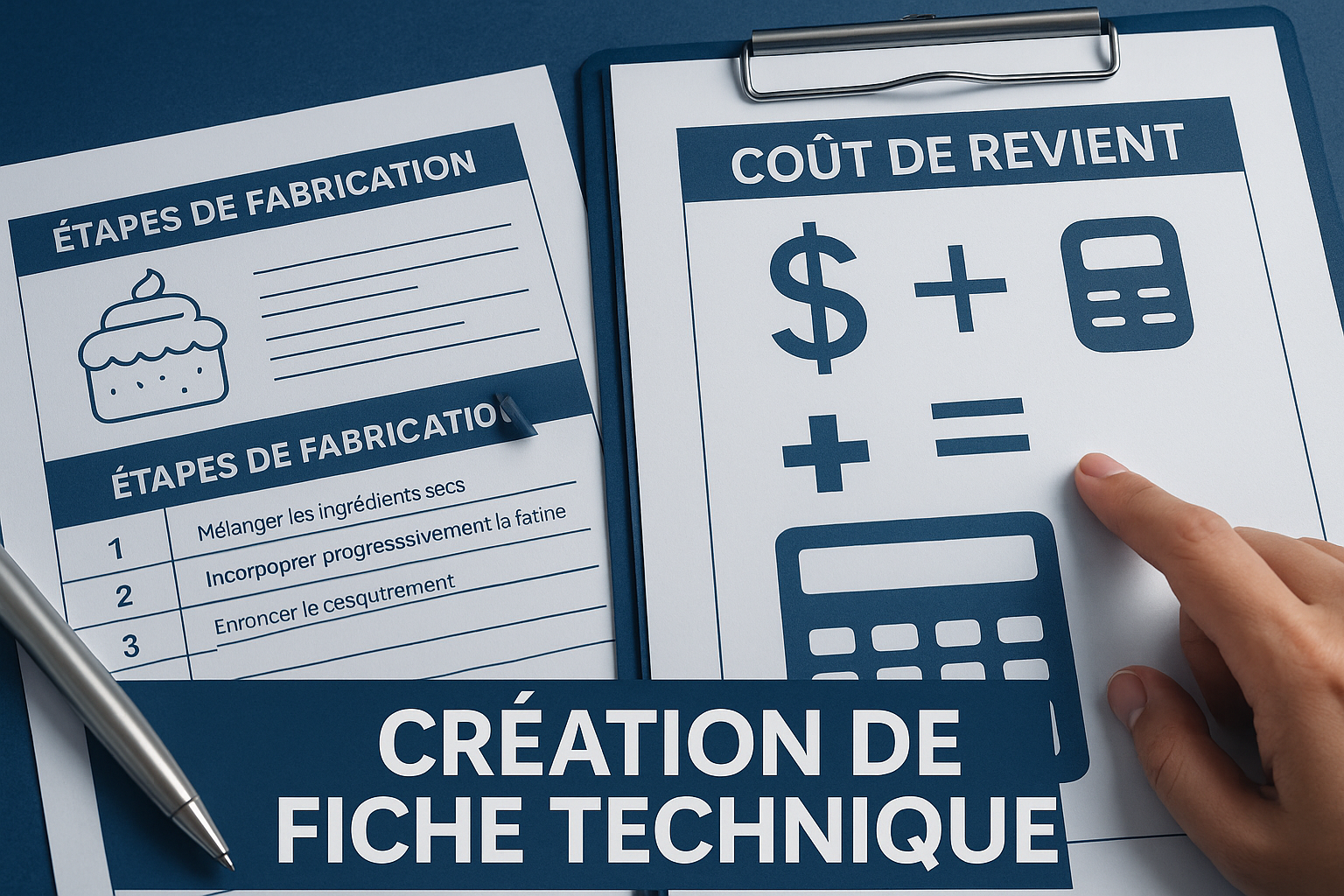 Documents de fabrication et calcul de coût de revient illustrant le service de création de fiches techniques.